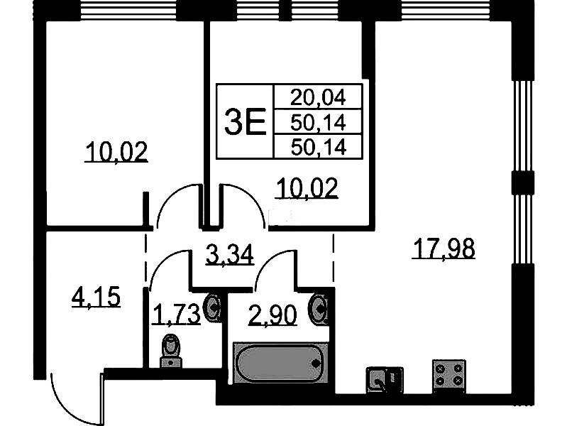2-комнатная квартира 50.14 м², 11/12 эт., ЖК «Невская Долина»